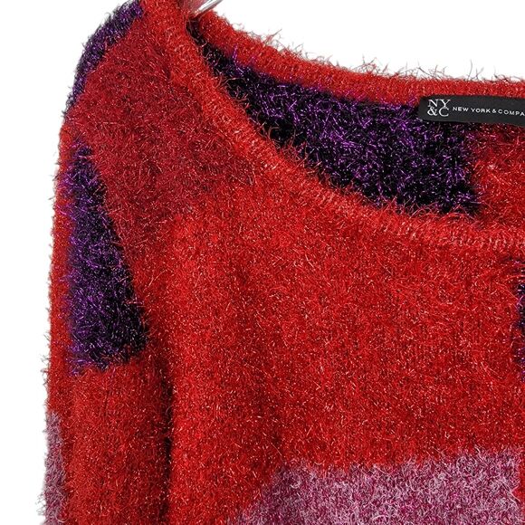 New York and Company Top Womens XL Metallic Eyelash Shimmer Knit Colorblock - Picture 6 of 15